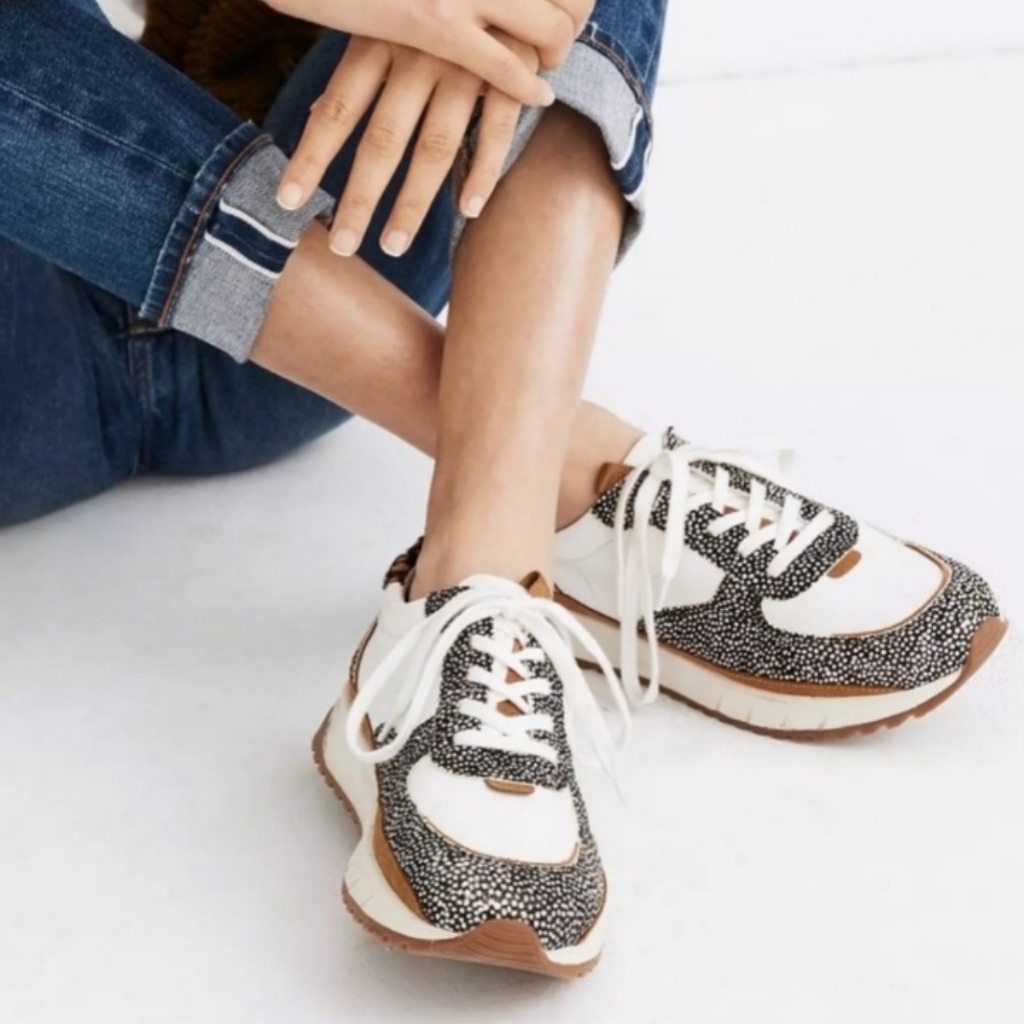 Madewell Kickoff Trainer Sneaker Shoe Shoe Size 8.5 Leather Calf Hair